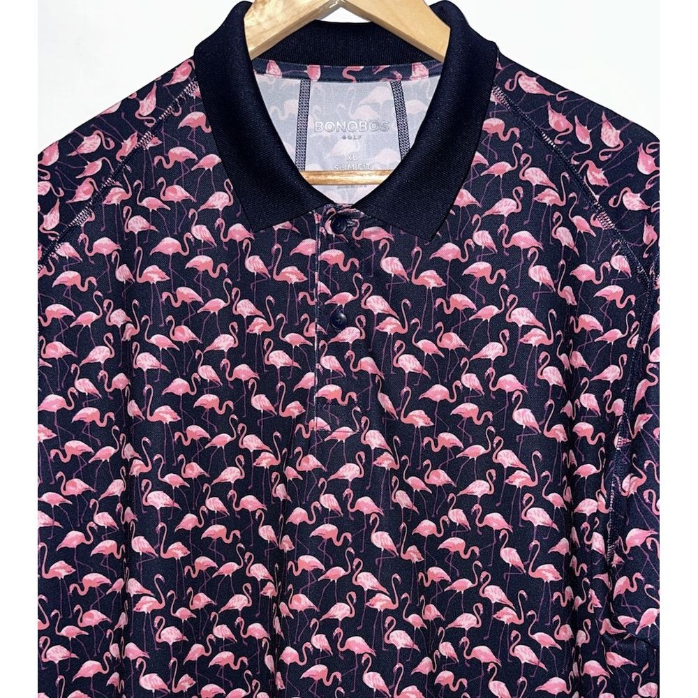Bonobos Golf Mens Performance Polo XL Slim‎ Fit All Over Print Flamingos